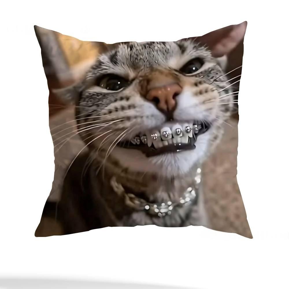 DoubleSided Funny Cat Meme Plush Pillow Case Square Cushion Cover for Living Room Sofa Bedroom and Bedside Decor