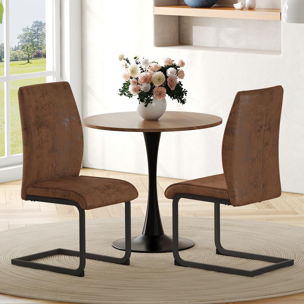 Set of 2 Brown Dining Chairs Made of Tech Fabric, Ergonomic Design, Comfortable and Aesthetic at the Same Time. Black Metal Legs.