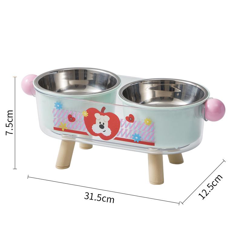 Stainless Steel Elevated Anti-Slip Double Pet Bowl with Cervical Protection