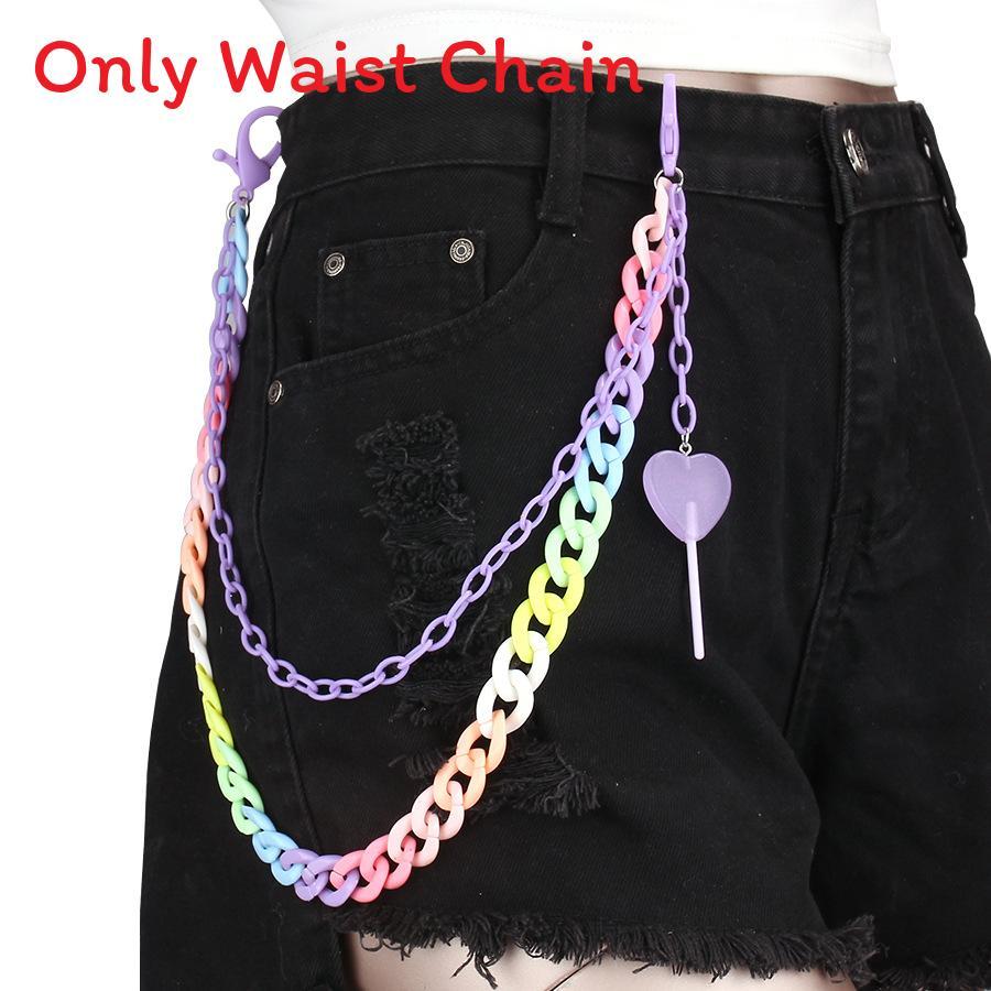Candy Color Double Layer Resin Belt Chain With Heart Lollipop Decor For Unisex Adults