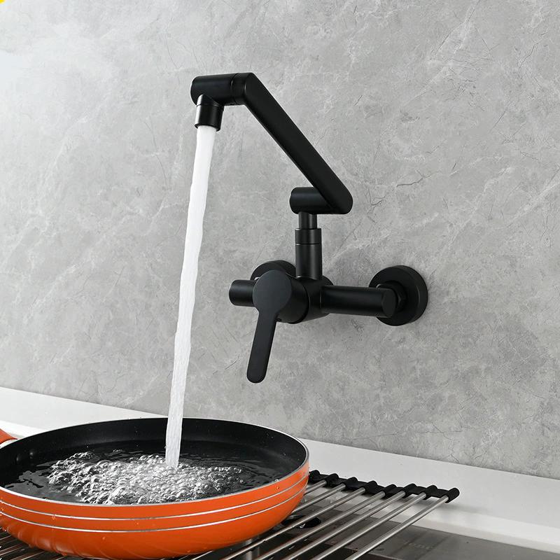 

Tuqiu Pot Filler Tap Black Foldable Kitchen Faucet Hot and Cold Single Hole Sink Tap Rotate Folding Spout Chrome Brass