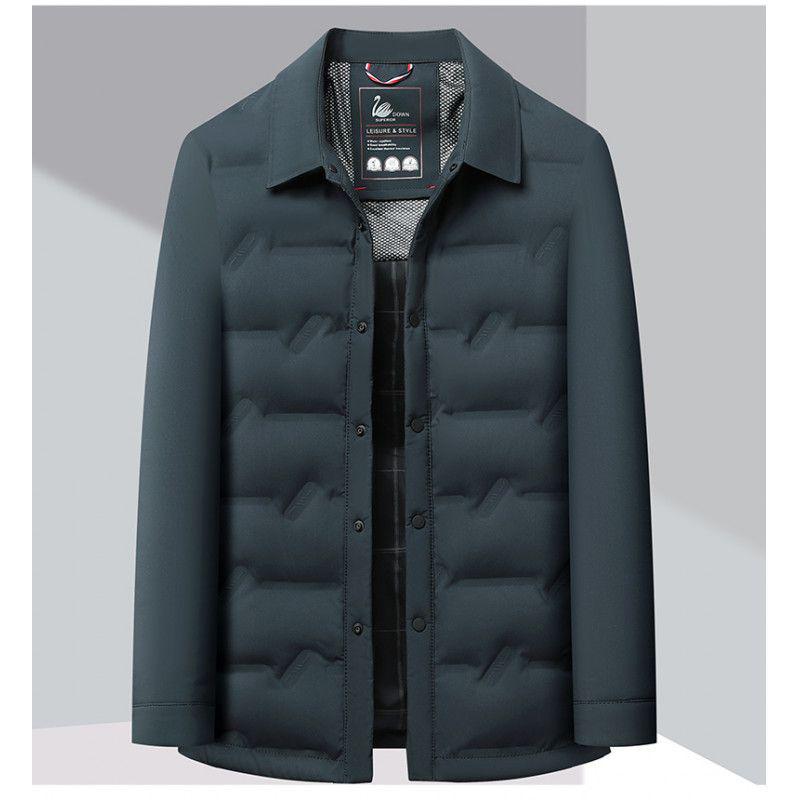 

Мужская деловая повседневная легкая пуховая куртка 2025 года - Отложной воротник, Теплая белая утиная пуховая рубашка-верхняя одежда 170 (100-120 kg) темно-зеленого