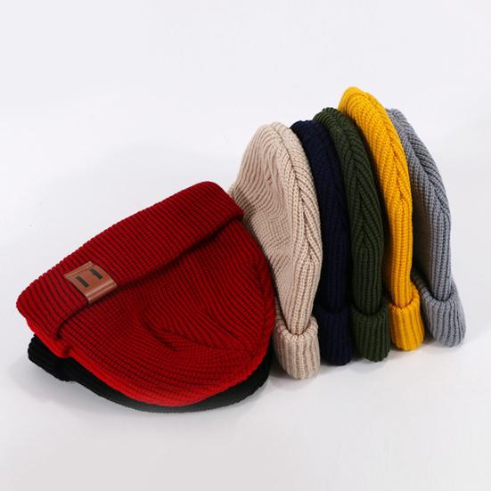 Knit Winter Hat Solid Color Fleece Lined Men Women Brimless Hat Cold Weather Outdoor Activities Breathable Hat