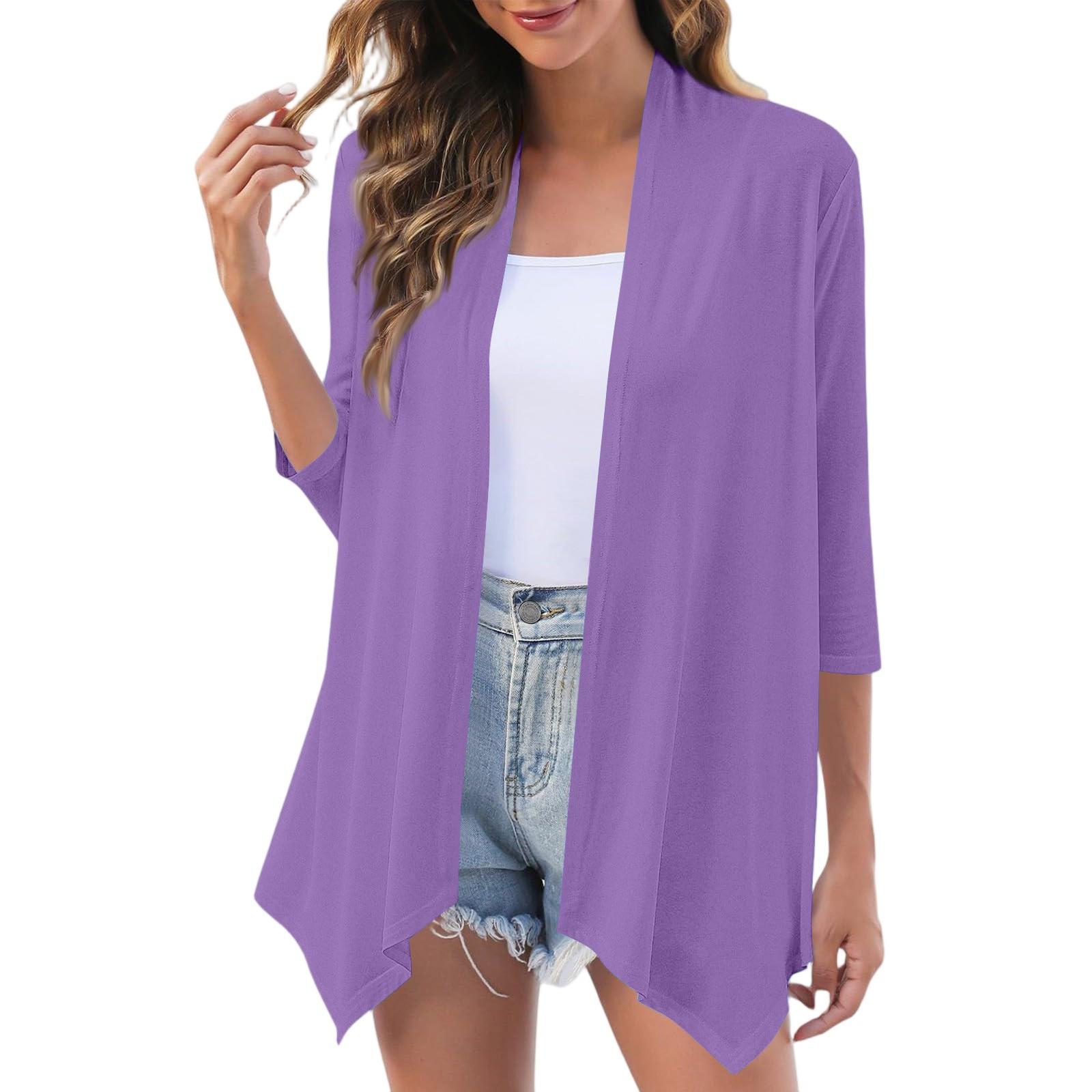 

Женский модный повседневный удобный кардиган однотонного цвета XL фиолетовый