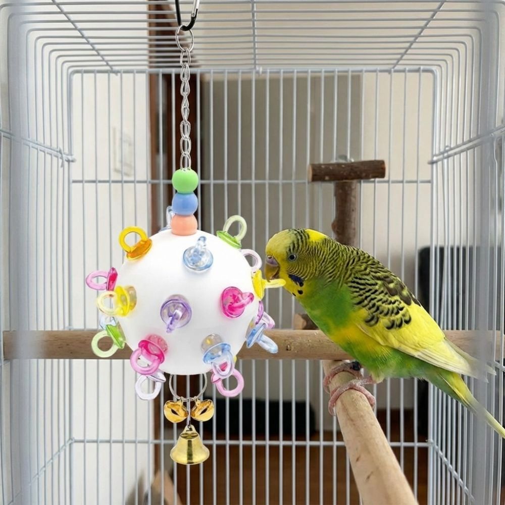 Funny Plastic Parrot Chewing with Bell Detachable Bird Cage Bite Resistant Auditory Stimulation Parrots Chew Swing Tiger Skin