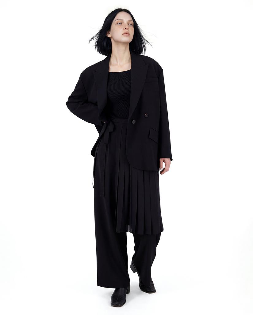 Myuleus Half Cover Chiffon Wrap Skirt [Black]