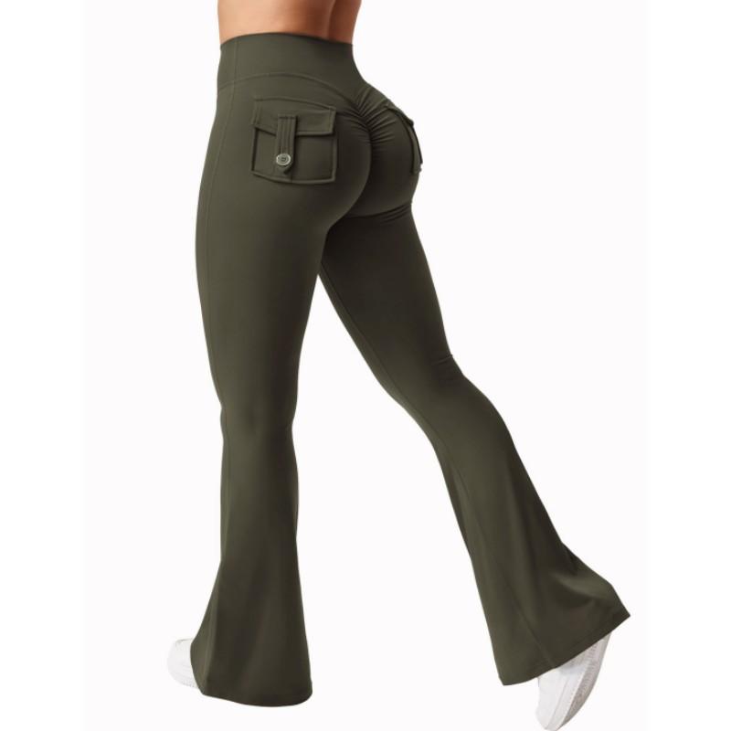 Women's Yoga Workwear Wind Pocket Flared Pants Sports Quick Dry Tummy Tightening Simple Trousers