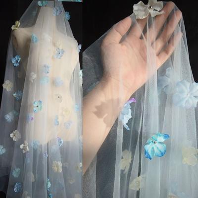 Fantasy Flower Tulle Veil Fabric Background Decoration Wedding Dress Children's Clothing 3D Flower Mesh Fabric 100x150cm