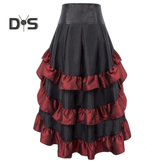 Dámská sukně Vysoký pas Nepravidelný volán Patchwork Barevně ladící Retro Roztroušený středověký královský styl Dámská maxi sukně funkční kostým