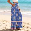 Women Summer Boho Palazzo Pants High Waist Wide Leg Printing Casual Trousers With Pockets