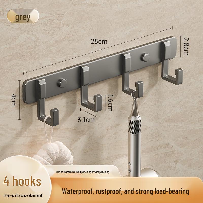 Space-Saving Aluminum Bathroom Towel Rack with Hooks for Wall or Door Mounting