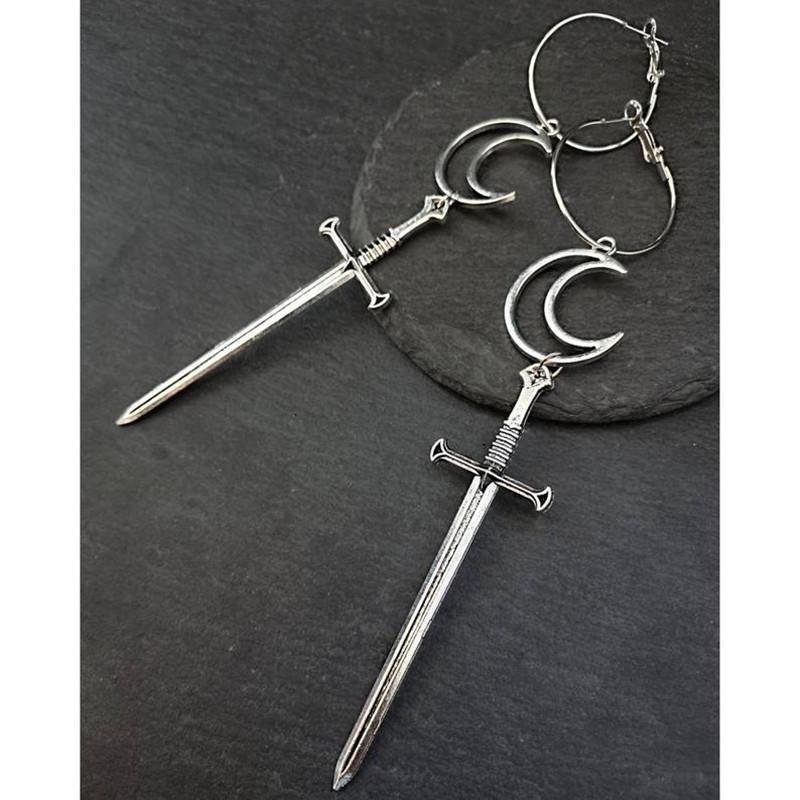 Foreign Trade Moon Bright Sword Earrings Gothic Dark Hollow Moon Exaggerated Halloween Gift Alloy Independent Bag