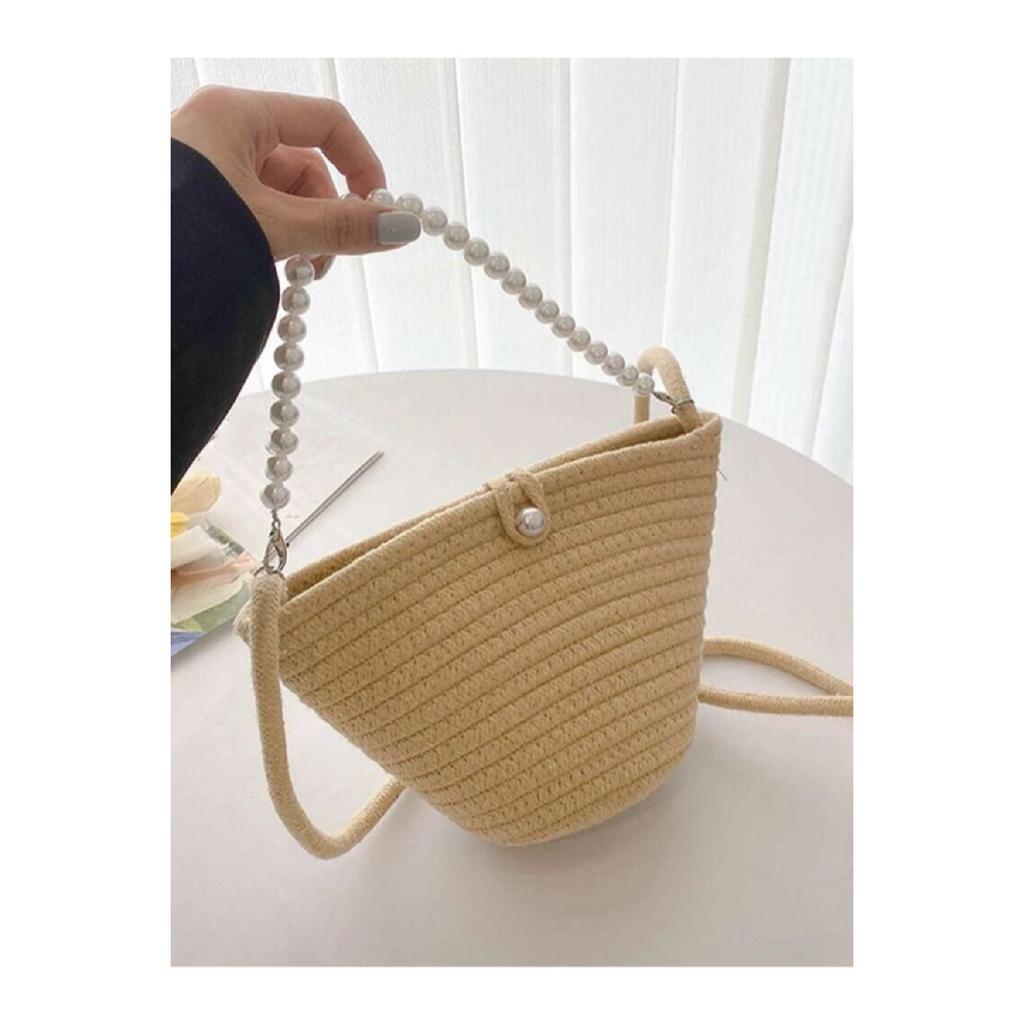 Damen-Schultertasche im Perlendesign in gebrochenem Weiß