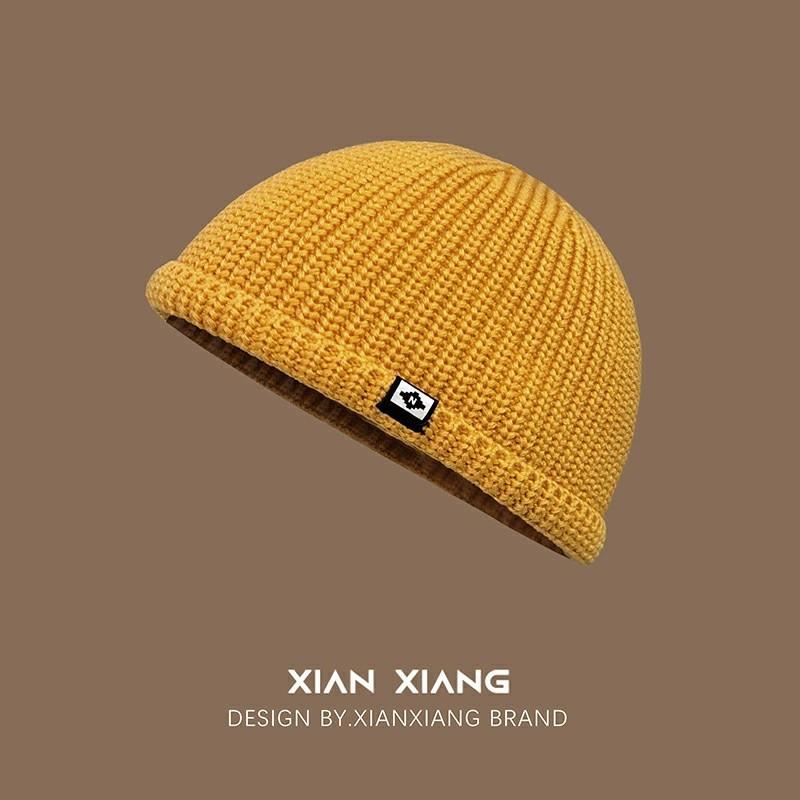 Autumn and Winter Men's Knitted Hat Warm Letter Melon Leather Hat Short Eaves Anti Cold Knitted Hat