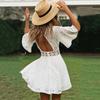 Women's Round Neck Half Sleeve Hollow Out A-Line Casual Mini Dress
