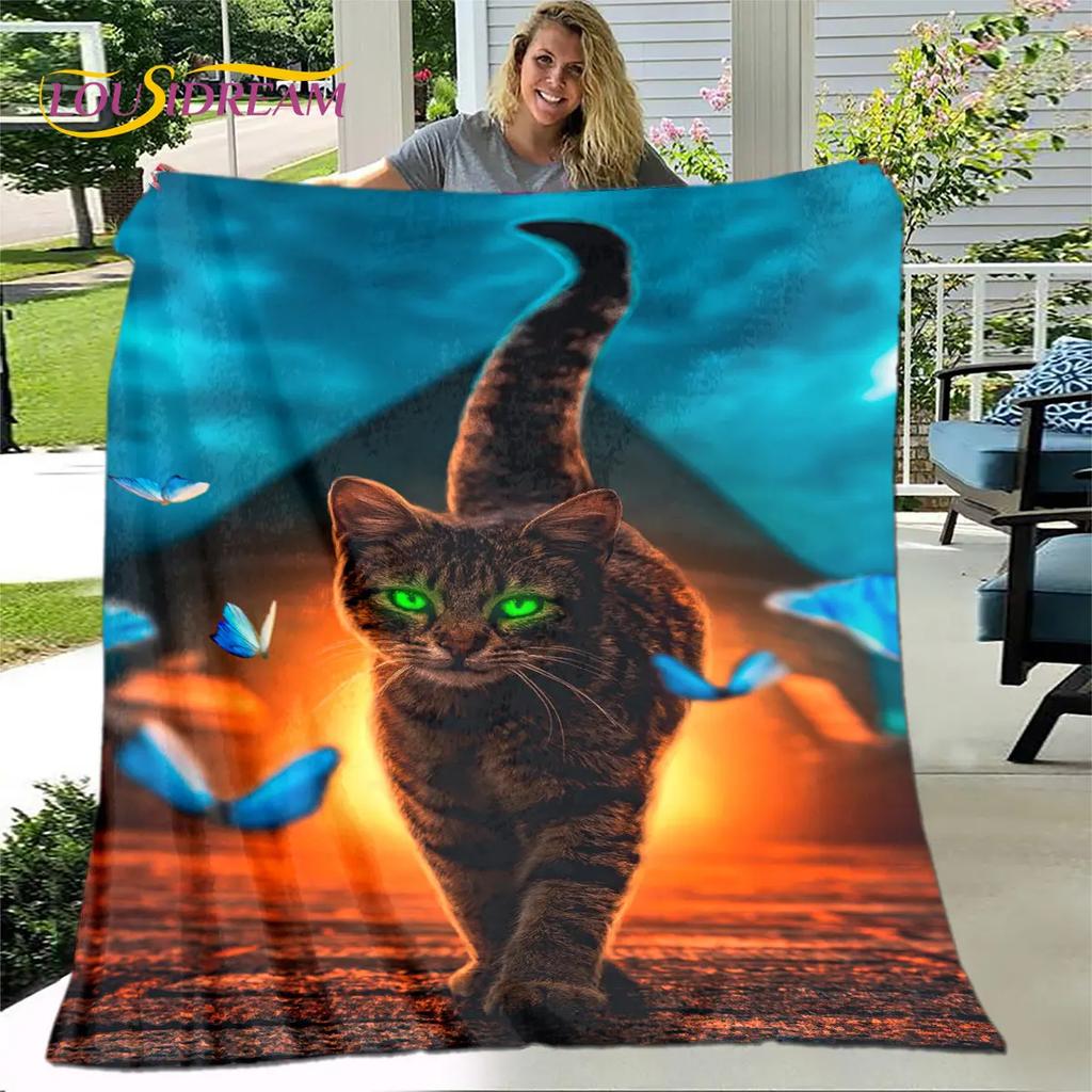 3D Cartoon Cute Gothic Cat Blanket,Flannel Blanket Throw Blanket,Warm Children's Blanket for Home Living Room Bedroom Beds Sofa