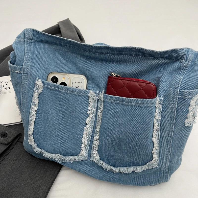 Leisure and artistic style women's crossbody bag  retro postman bag with large capacity  displacement denim