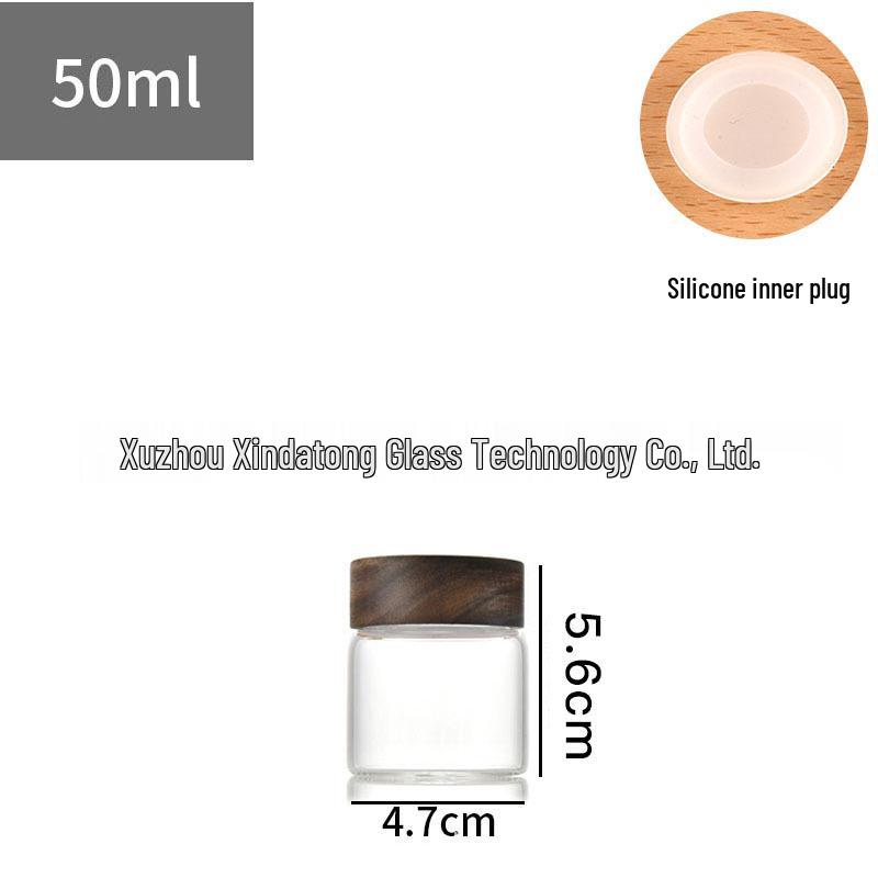 Acacia Wood Lid Borosilicate Glass Canister for Tea, Agarwood Bracelet Display, or Medicine Powder Storage.