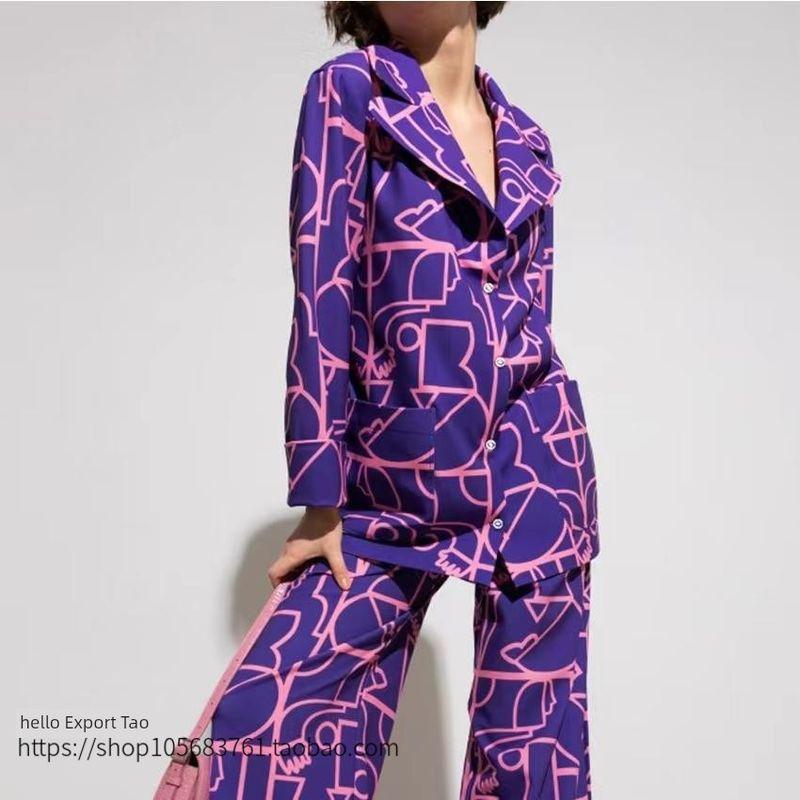 Fashion Loose Print Top and Trousers Homewear Suit Printed Top and Trousers Suit