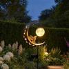 Hummingbird Moon Solar Light, Metal Crescent with Crackle Glass Ball Garden Stake, Solar Pathway Light for Yard Patio Lawn Outdoor Decor