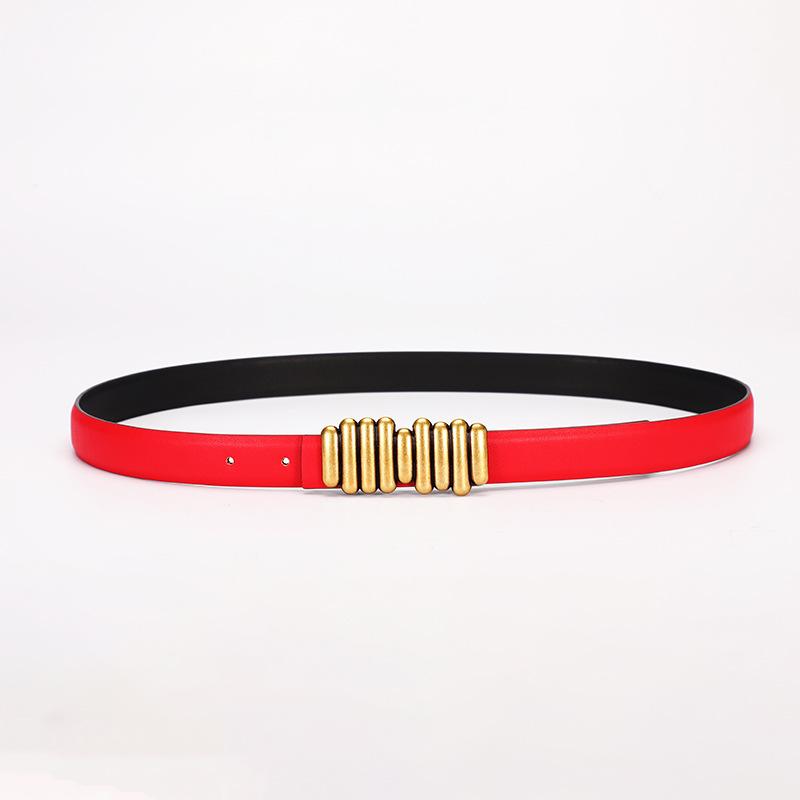 

Color Pure Cowhide Belt Women S Caterpillar Vintage Smooth Buckle Belt Women S Simple 95CM красный