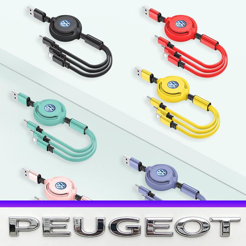 Car 3 In 1 USB Cable Type C Micro USB Fast Charging Cable Valve Cap For VW Golf Amarok T5 Phaeton Teramont ID3 Tiguan T-Cross P
