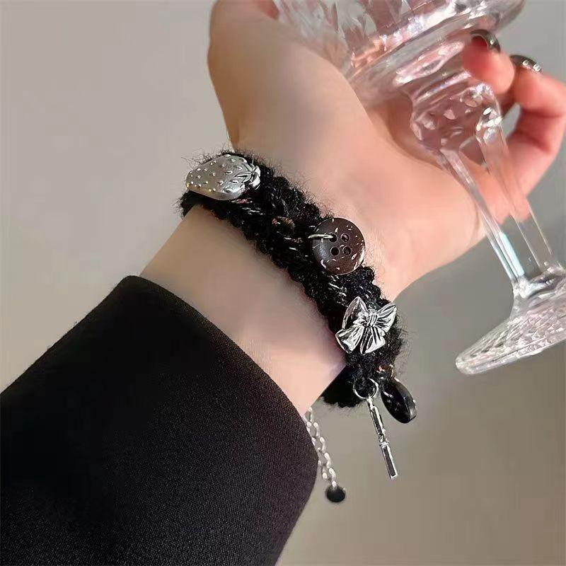 Bear Snuggly Bracelet For Women Elegant Plush Yarn And Wood Handmade Gift Christmas