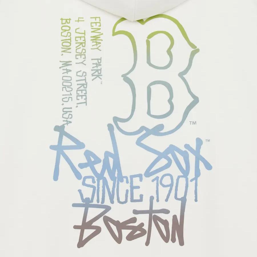 MLB Boston Red Sox Zipper Gradient Graffiti Hoodie Unisex hoodies Cream 3ATRB0361-43CRS