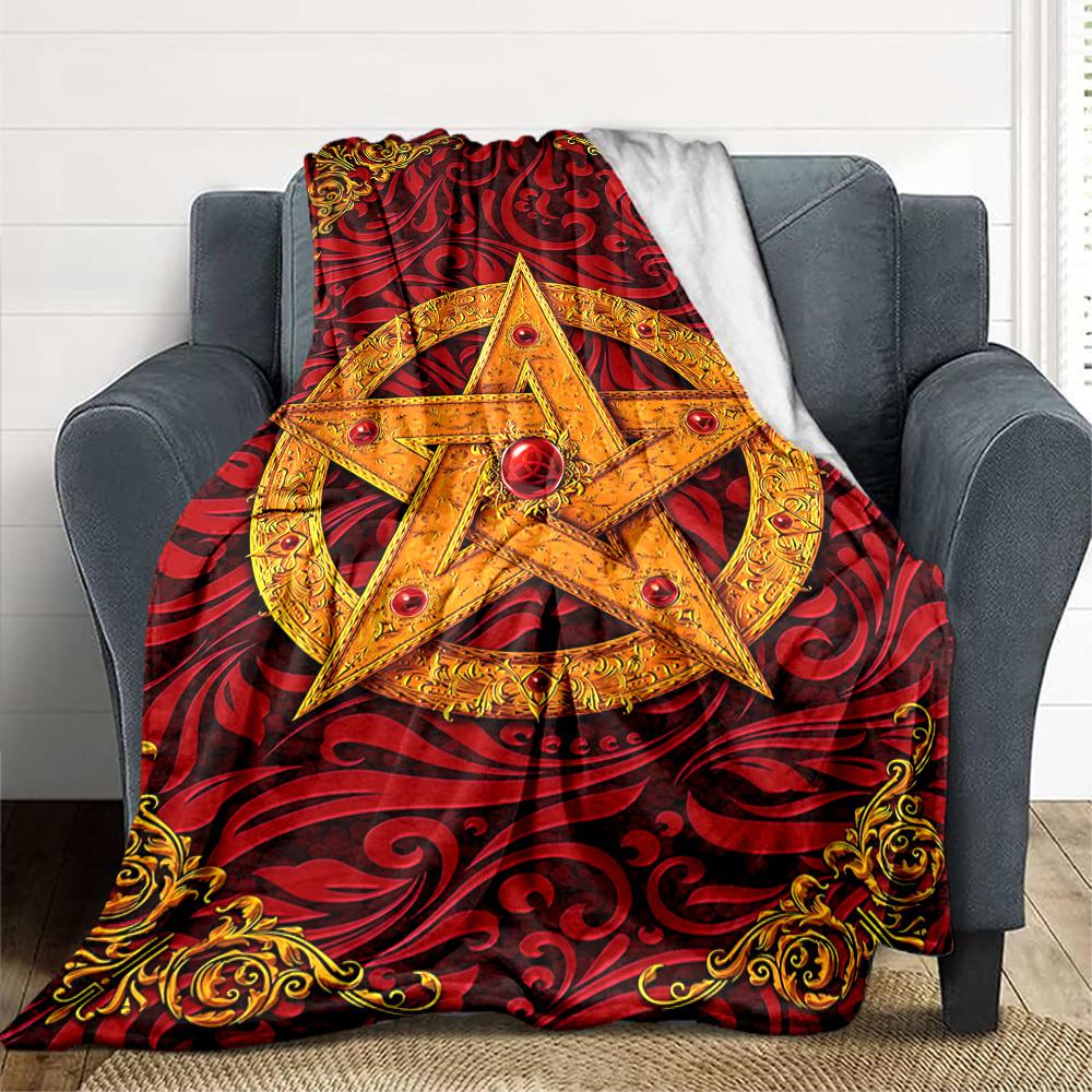 

1pc Golden Star Ornament Blanket Lightweight Flannel Blanket Throw Blanket For Sofa, Bed, Travel, Camping, Livingroom, Office, Couch, Chair, And Bed y 100x150cm
