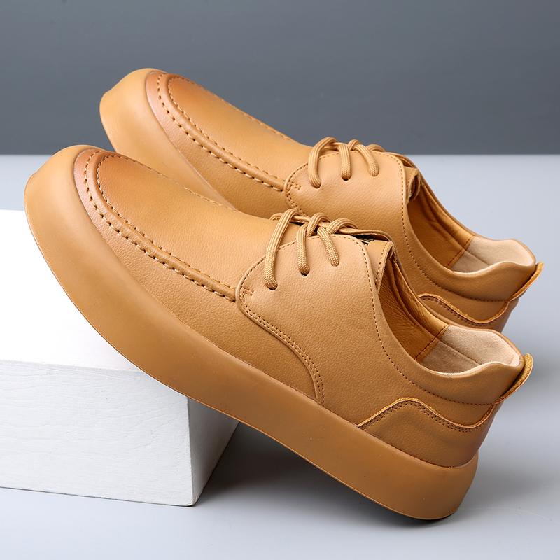 

Старинные мужские кожаные повседневные деловые туфли класса люкс ручной работы с круглым носком в британском стиле удобные туфли на толстой подошве для мужчин 44 жёлтый