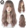 Professional  WIGS Cold Brown Synthetic Wigs Long Deep Wavy Hair With Bangs For Women Daily Wear Heat-Resistant Natural Trendy Wig
