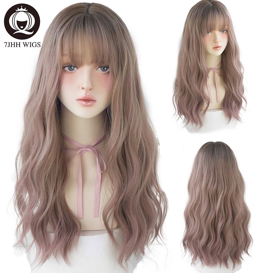 Professional  WIGS Cold Brown Synthetic Wigs Long Deep Wavy Hair With Bangs For Women Daily Wear Heat-Resistant Natural Trendy Wig