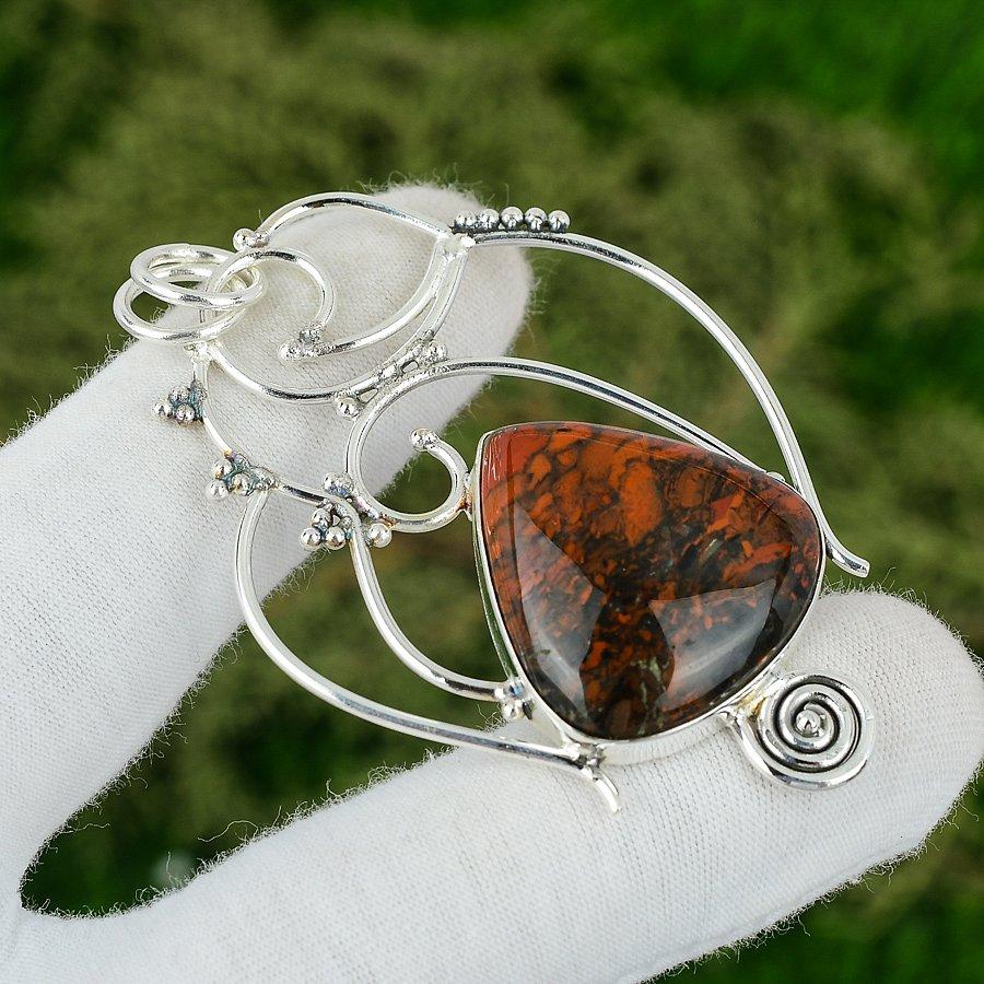 

Sterling Silver Red Snakeskin Jasper Gemstone Bezel Mother New Pendant Jewelry