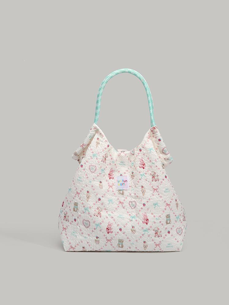 

Korean sweet and cute printed canvas bag women s summer leisure simple shopping bag student class shoulder handbag