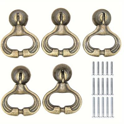5 Pcs Vintage Zinc Alloy Pendant Ring Pulls Chest of Drawers Dresser Pulls, Drop Handle Knobs (Single Hole with Three Sizes of Screws)
