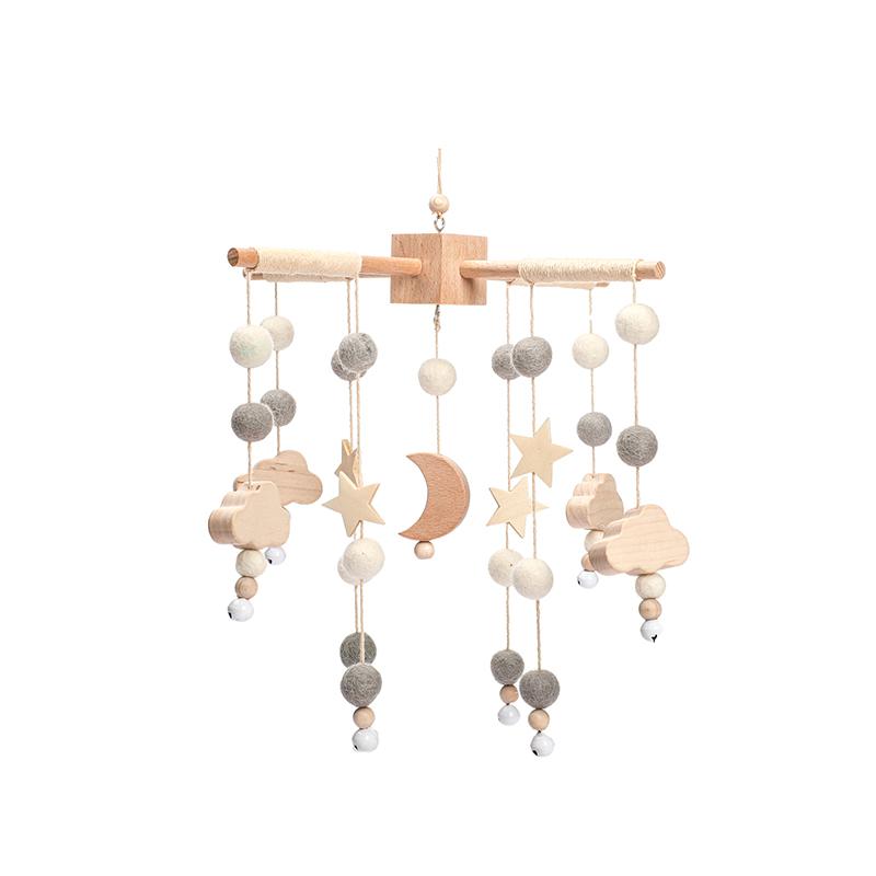 Baby Toy Wooden Mobiles Bed Bell Moon Clouds Rattle For Newborn Developing Diy Accessories Crib Holder Arm Brackets Gifts Rattle