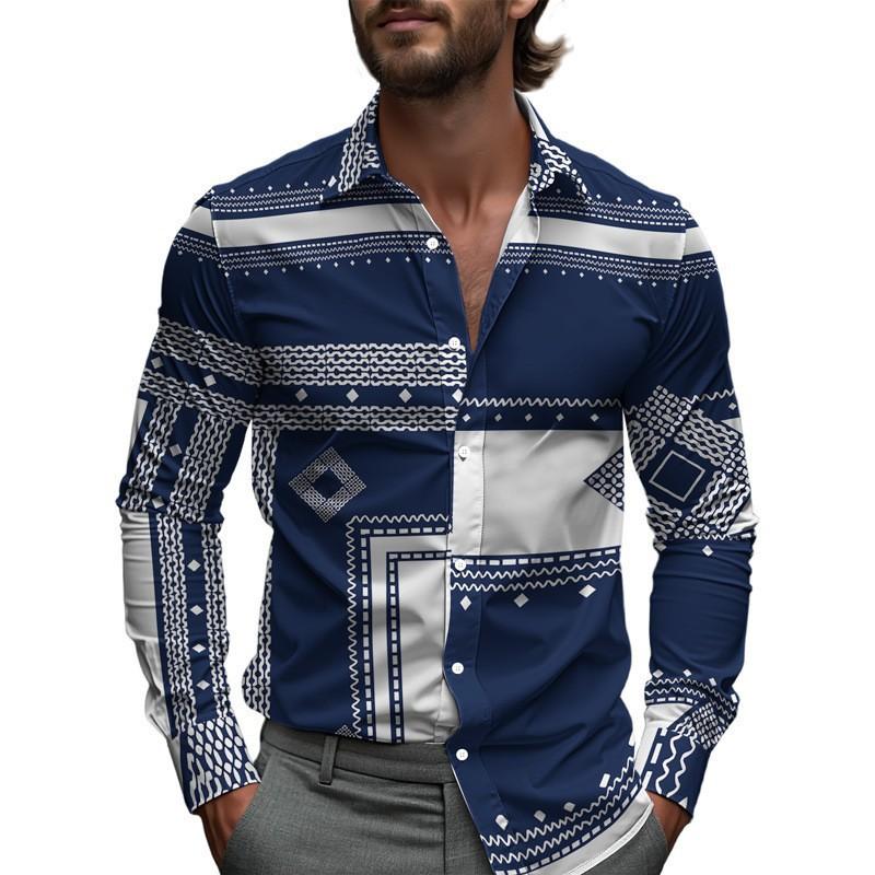 

Business Shirt Line Plaid Striped Men s Printed Spring Single-breasted Lapel Shirt XXXL