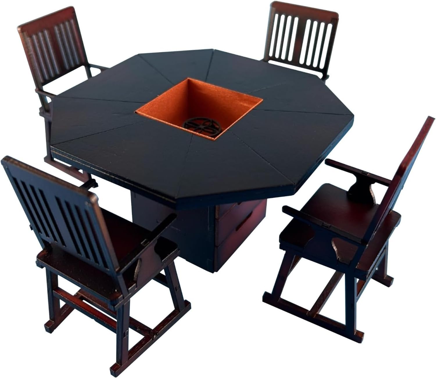 Kobaani Model Workshop 1/12 Japanese Style Series Octagonal Table & Chairs with Hearth Wooden Miniature Kit WZ-028 (Diorama)