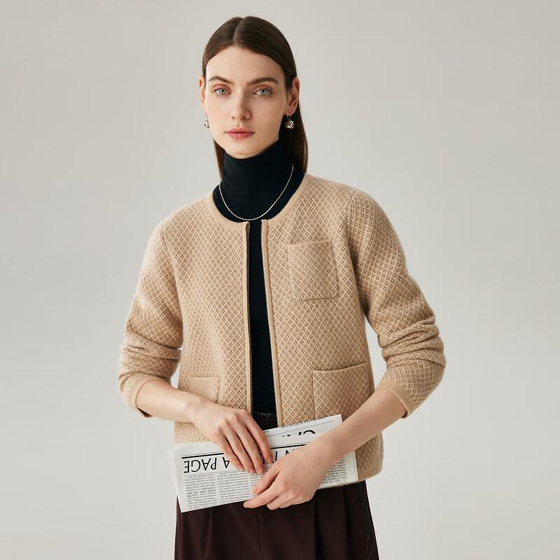 Zhaojun Women's 100% Cashmere Round Neck Cardigan Sweater