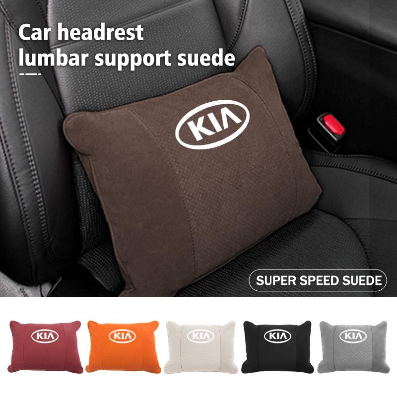 BBEI1 Car Styling Soft Suede Headrest Neck Support Seat Breathable Waist Pad Pillow Mat For KIA Cerato Proceed Venga Stonic Picanto