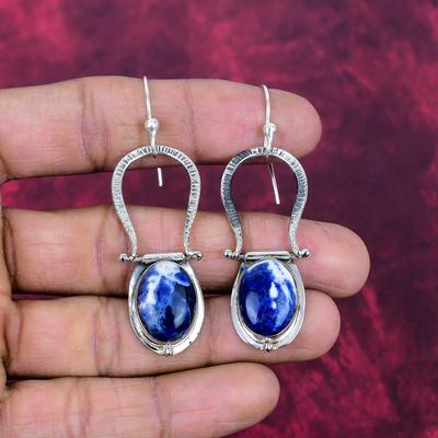 Sodalite Handmade Gemstone Earrings, 925 Solid Sterling Silver Earrings Antique Jewelry, Earrings For Engagement Gift