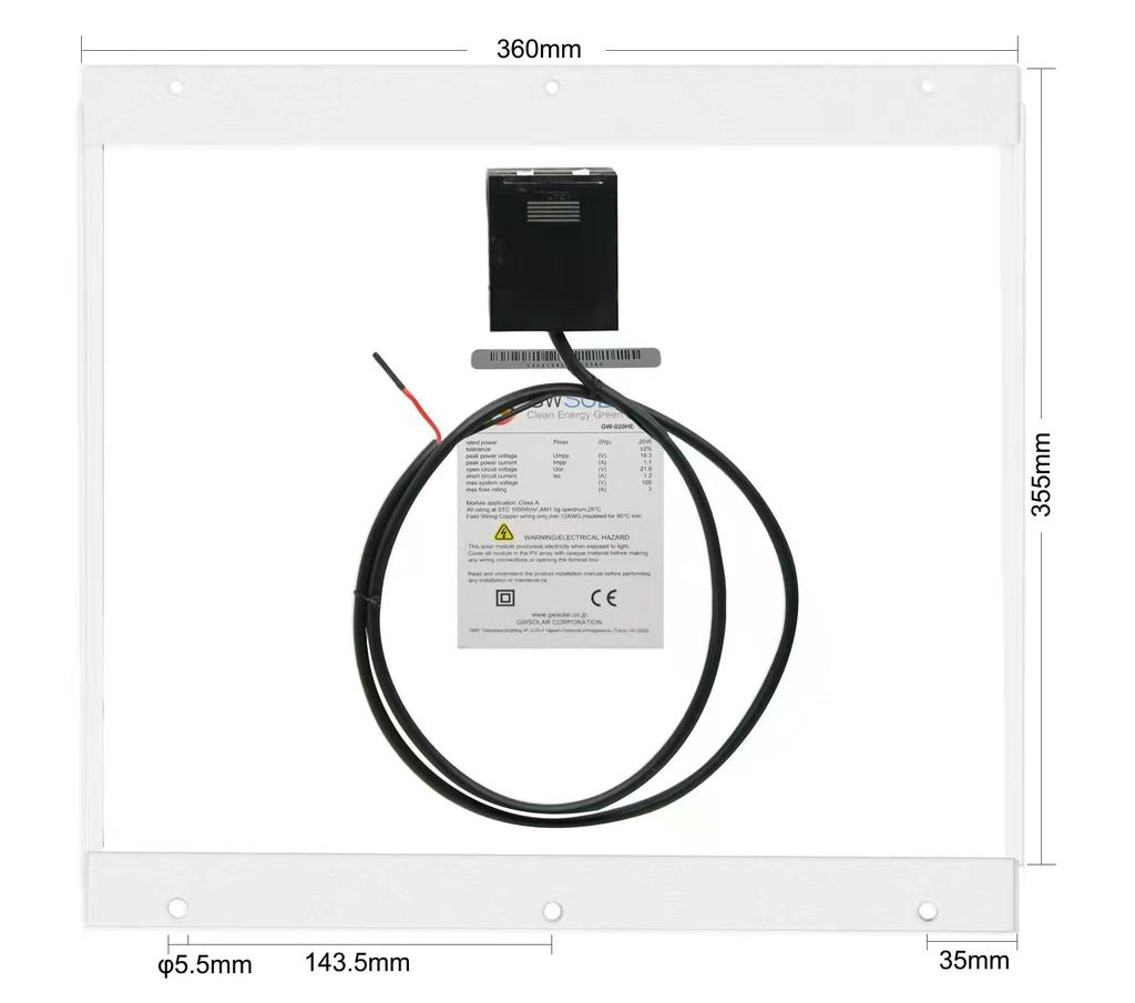 GWSOLAR 20W Solar Monocrystalline PERC Solar 12V Ideal for Energy 6 Surface Mounting Easy Installation from the Surface of the Cable Reverse Current