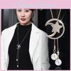 Fashionable Korean Style Long Pearl Pendant Necklace With Star And Moon Tassel
