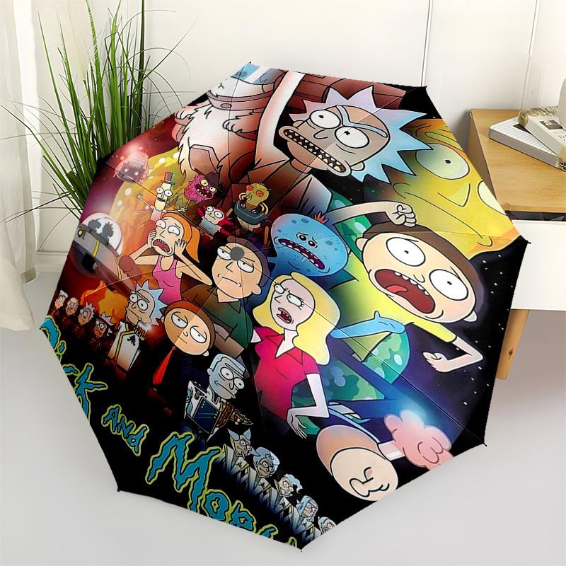 

1pc Rick and Morty Outdoor Umbrella - Automatic Opening/Closing, Portable 3-Fold Design with 8-Rib Iron Frame - Perfect Gift for Fans, Travelers, Dail