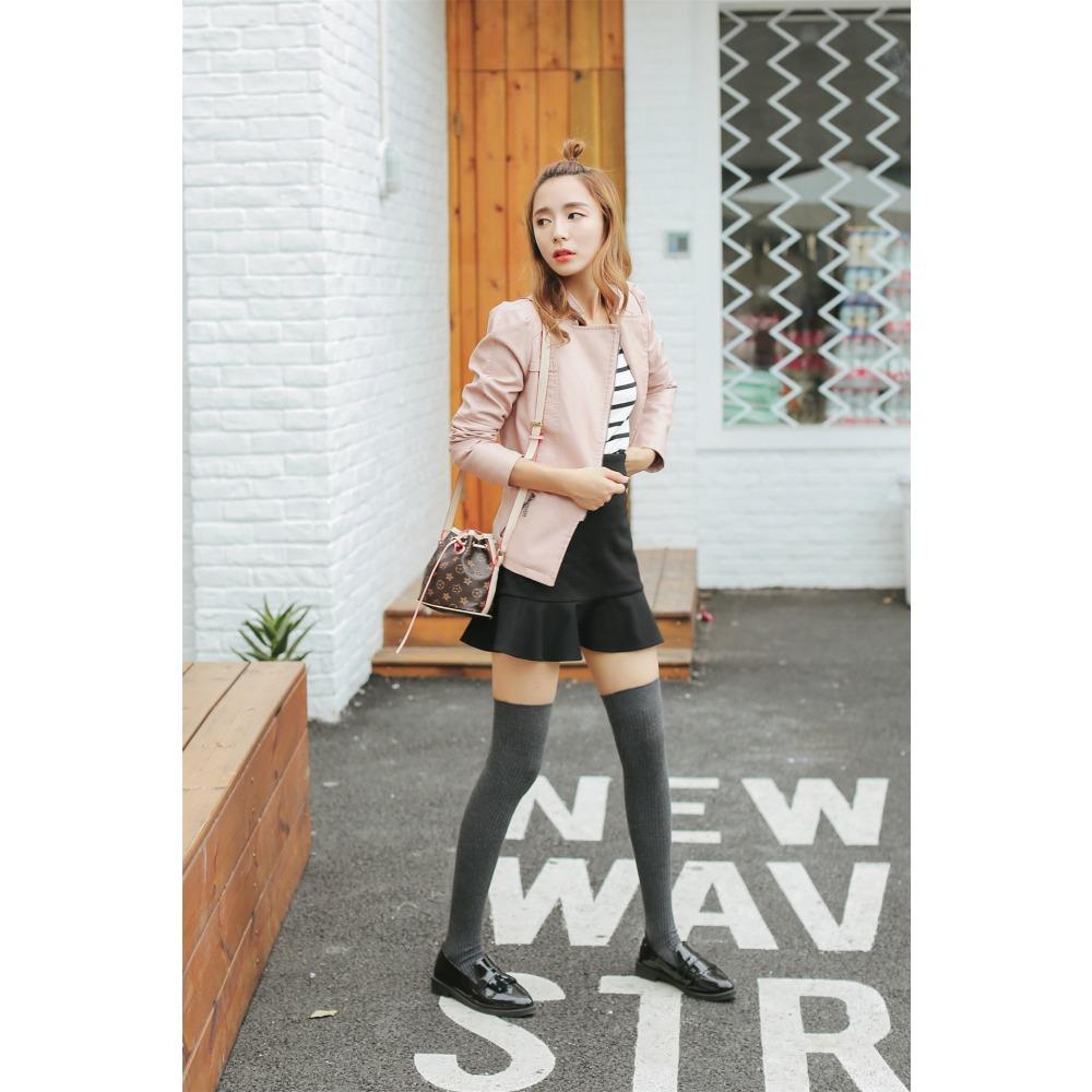 Japan and South Korea Thin Vertical Strip Knee Socks Autumn and Winter New Japanese Drawstring Thin Stockings College Wind Cotton Women's Socks Tide