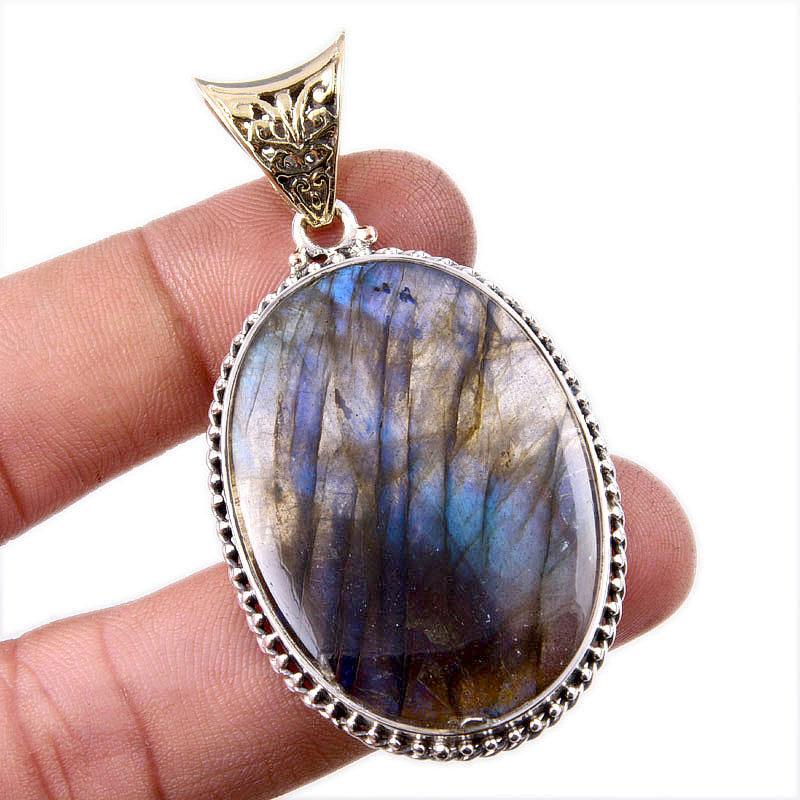 

Natural Labradorite Gemstone 925 Solid Sterling Silver Jewelry Pendant 2.5 A5t66