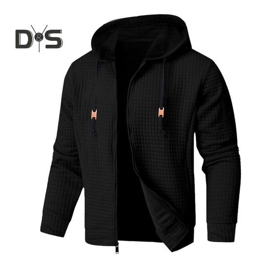 Мужская толстовка пальто с капюшоном завязками длинными рукавами вафельная текстура спортивная куртка с карманами однотонная повседневная свободная верхняя одежда S чёрный 2295₽