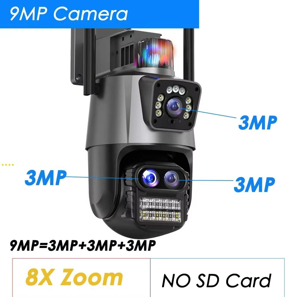 

LS VISION IP Camera 8MP 4K WiFi Surveillance Camera Three Lens Dual Screen PTZ Camera Police Light Alarm CCTV Security Camera ICSEE Alexa 8MP NO Card