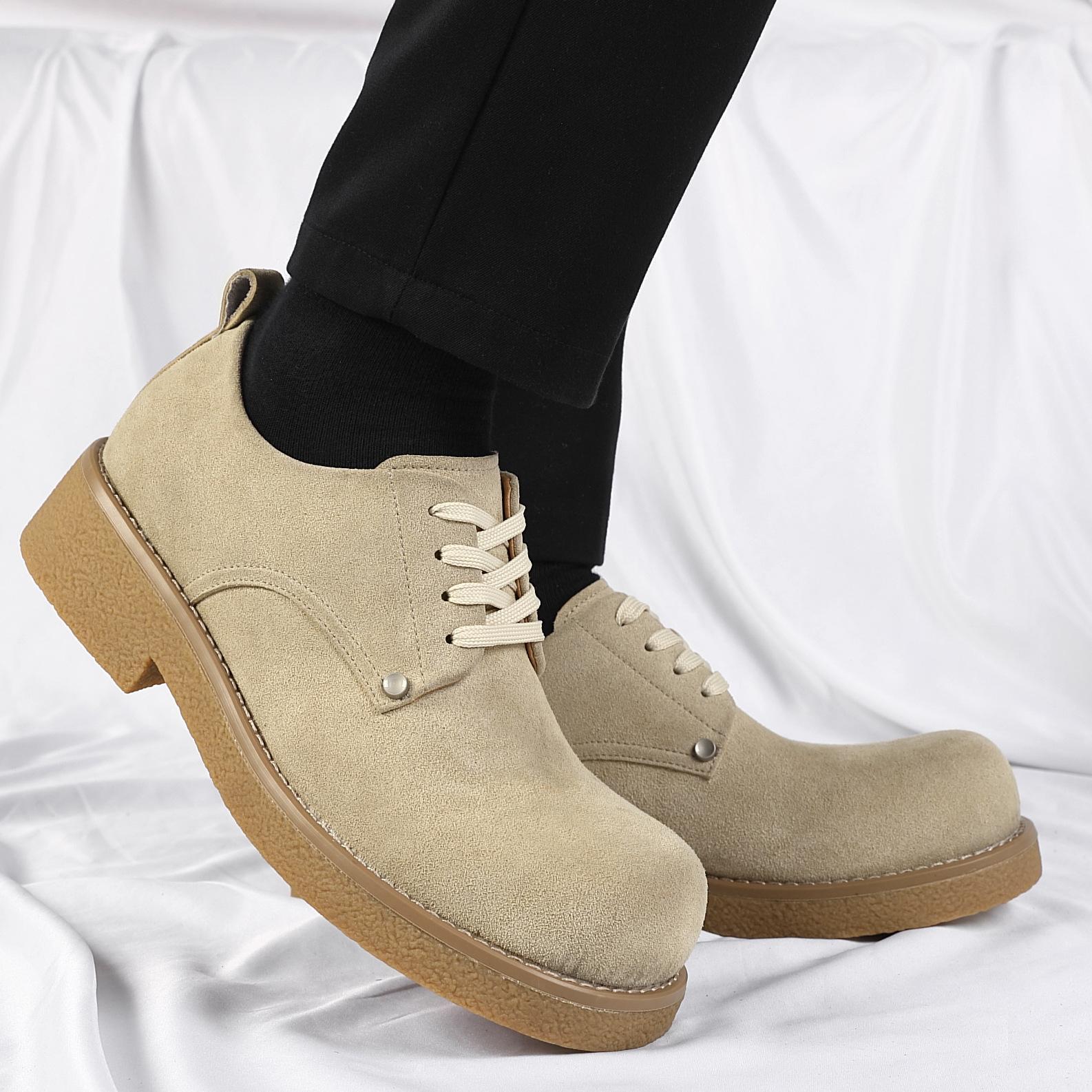 

Меховые туфли дерби мужские 2025 весна и лето дышащие низкие ботинки ревень толстая подошва увеличивающие рост модные повседневные рабочие кожаные туфли 44