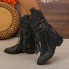Pointed Toe Tassel Middle Heel Rivet Mid Calf Shoes Woman Spring Autumn Half High Boots for Women New Rock Footwear On Promotion